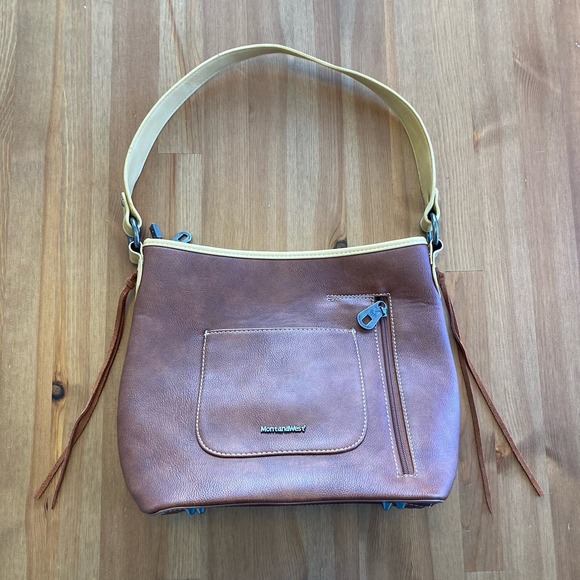 Montana West Purse Bag Brown Aztec Southwest Embossed Rivets Great Condition - Picture 6 of 16